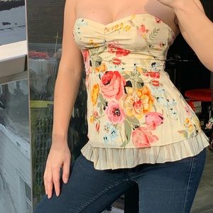 Nanette Lepore Silk Floral Strapless Pleated Top